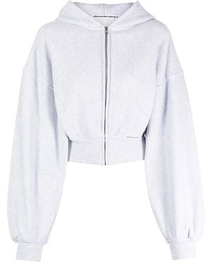 Alexander Wang Cropped Zip Up Hoodie - White