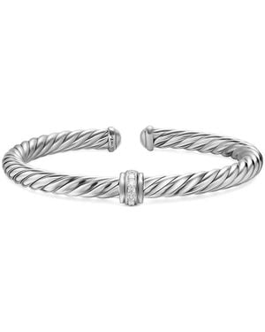 David Yurman Bracelet Cable Flex Centre Station En Sterling Serti De Diamants - White