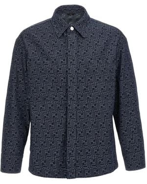 Fendi Monogram-Pattern Shirt Jacket - Blue