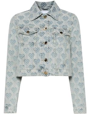 CASABLANCA Heart Monogram-Jacquard Denim Jacket - Blue