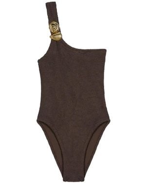 Reina Olga Textured Shell Detail Swimsuit - Brown