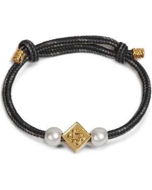 CASABLANCA Pearl-Embellished Logo-Plaque Bracelet - Black