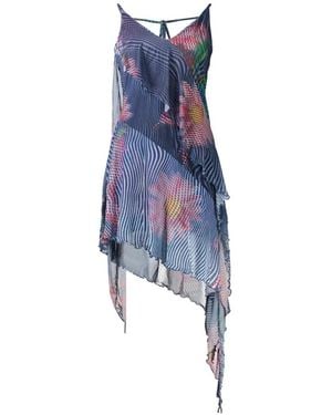 Desigual Floral-Print Asymmetric Mini Dress - Blue