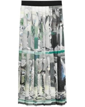 MSGM Painterly Printed Pleated Polyester Maxi Skirt - Grey