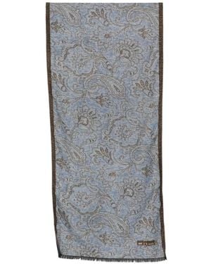 Kiton Paisley-Print Fringed Scarf - Gray