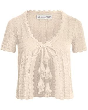 Oscar de la Renta Pointelle Weave Cardigan - Natural