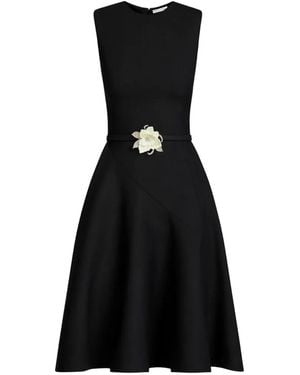 Oscar de la Renta Floral-Belt Sleeveless Dress - Black