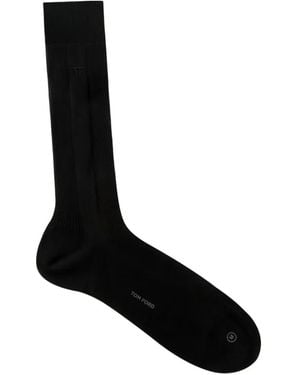 Tom Ford Chaussettes Côtelées À Logo Brodé - Noir