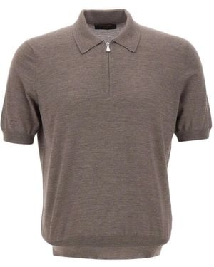 Gran Sasso Half-Zip Short-Sleeve Polo Shirt - Grey