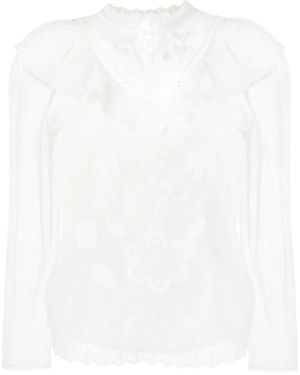 Twinset Embroidered Mesh Blouse - White