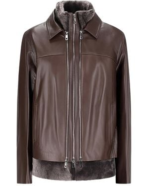 DESA NINETEENSEVENTYTWO Detachable-Gilet Leather Jacket - Brown