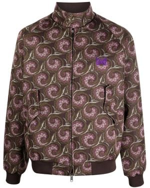 Needles Graphic-Pattern Funnel Neck Jacket - Brown