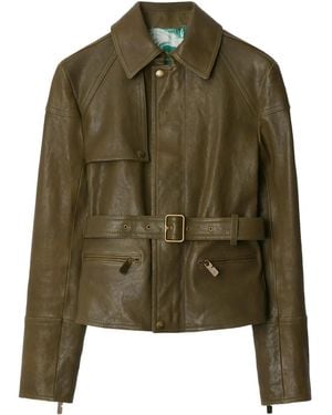 Burberry Belted Leather Jacket - Green
