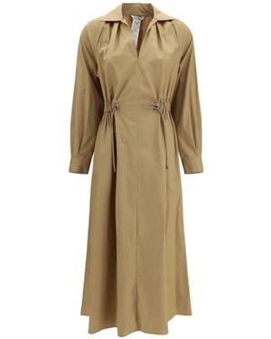 Max Mara Pedaggi Drawstring A-Line Midi Dress - Natural