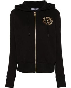 Versace Jeans Couture Zip-Up Sweatshirt With Embroidered Logo - Black