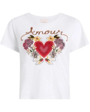 Cinq À Sept Amour T-Shirt mit Herzdetail - Weiß