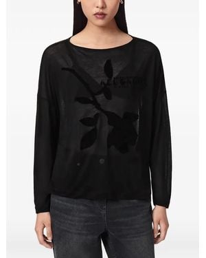 AllSaints Top Con Motivo Floral En Devoré Y Cuello Barco - Negro