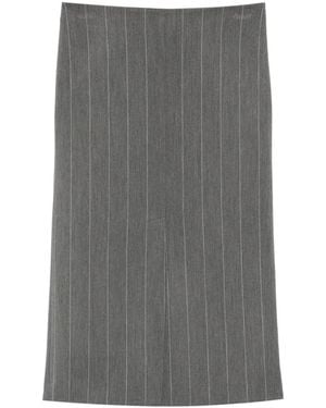ViCOLO Pinstripe-Pattern Front-Slit Midi Skirt - Gray