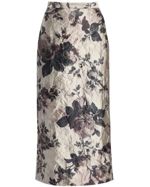 Erdem Floral-Print Crinkled Midi Skirt - White