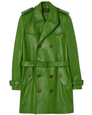 Burberry Mid-Length Leather Leverton Trench Coat - Green