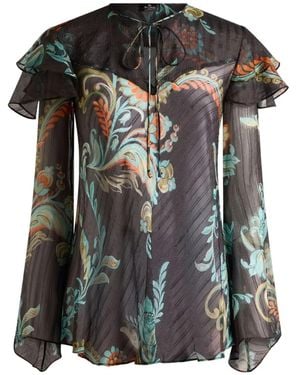 Etro Ruffled Floral Print Blouse - Black
