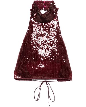 Oséree Top Crop Marylin Con Paillettes E Scollo All'Americana - Rosso