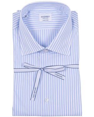 Mazzarelli Striped-Pattern Slim-Fit Shirt - Blue