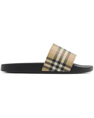 Burberry Check-Print Slides - White