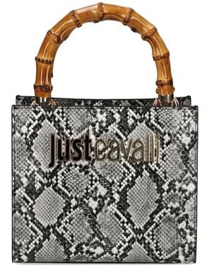 Just Cavalli Sac Cabas À Anse En Bambou Et Effet Peau De Serpent - White