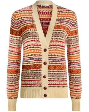 Bally Ribbed-Knit Geometric-Motif Cardigan - Orange