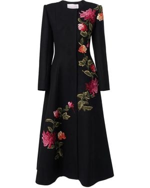 Carolina Herrera Chrysanthemum-Embroidered A-Line Coat - Black