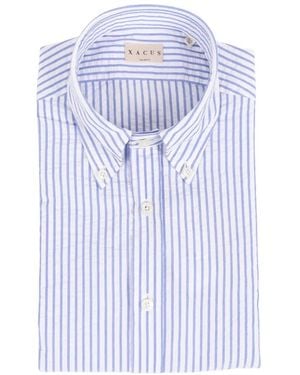 Xacus Striped Seersucker Shirt - Blue