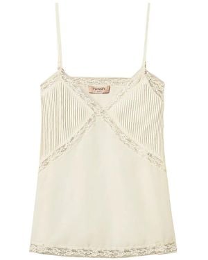 Twinset Crêpe De Chine Top Met Kant - Naturel
