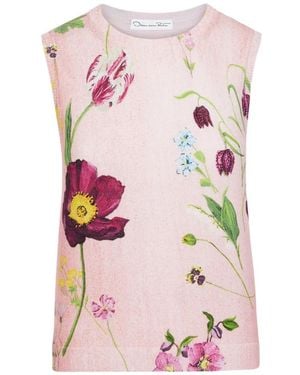 Oscar de la Renta Botanical-Print Sleeveless Jumper - Pink