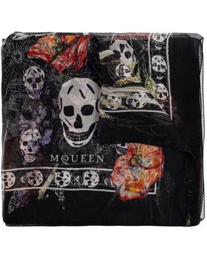 McQueen Floral-Pattern Scarf - Noir