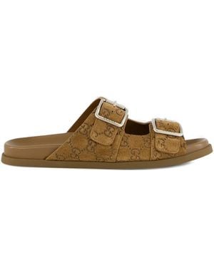 Gucci Gg Monogram Double Buckle Sandals - Brown