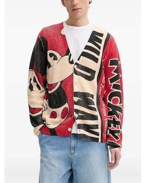 Desigual Gerippter Cardigan mit Micky Maus - Rot