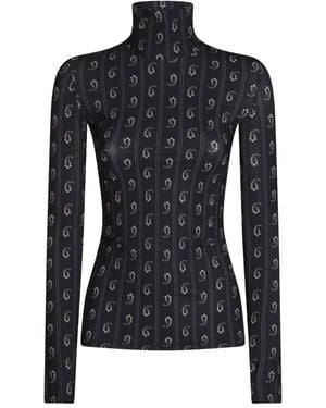 Tory Burch Geometric-Print Turtleneck Top - Black