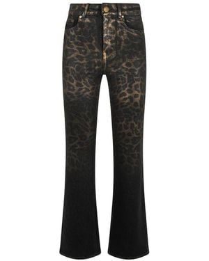 Roberto Cavalli Leopard-Print Metallic-Effect Jeans - Black