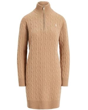 Polo Ralph Lauren Cable-Knit Zip-Neck Mini Dress - Natural