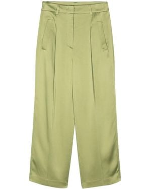 Luisa Cerano Crepe Pleated Straight Trousers - Green