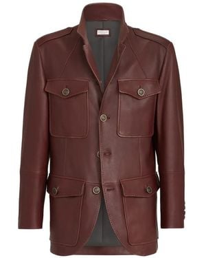 Brunello Cucinelli Polished Nappa Leather Utility Blazer - Brown
