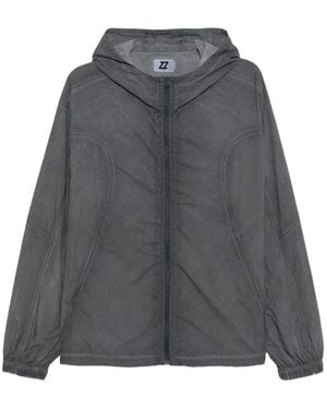 Izzue Embroidered-Slogan Hooded Jacket - Grey
