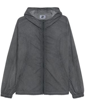 Izzue Embroidered-Slogan Hooded Jacket - Grey