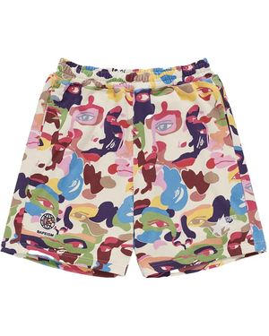 A Bathing Ape X Kidsuper Camouflage-Print Track Shorts - Red