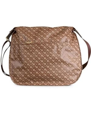 Gherardini Monogram-Pattern Foldover Messenger Bag - Brown
