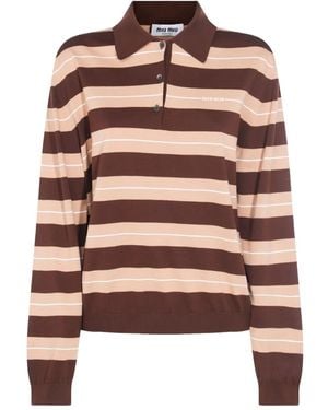 Miu Miu Striped Polo Top - Brown