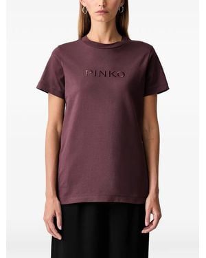 Pinko Embroidered-Logo Cotton T-Shirt - Purple