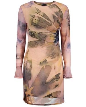 Desigual Floral-Print Long-Sleeve Mini Dress - White