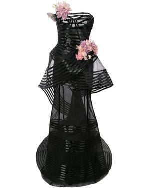 Marchesa Floral-Embellished Strapless Gown - Black